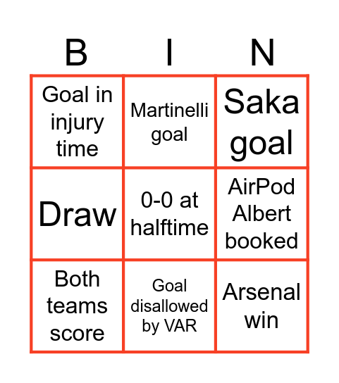 Gooner Bingo Card