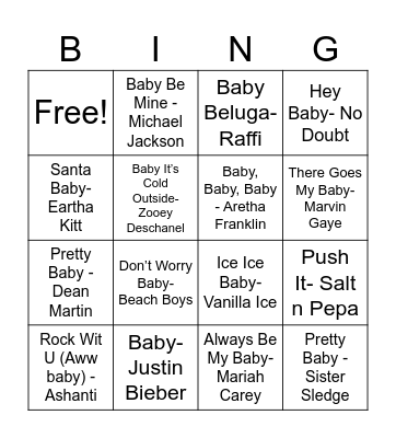 Musical Baby Bingo Card