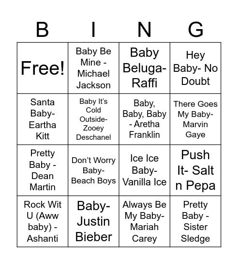 Musical Baby Bingo Card