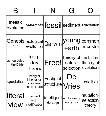 In the Beginning Life Science Ch.8  Bingo Card
