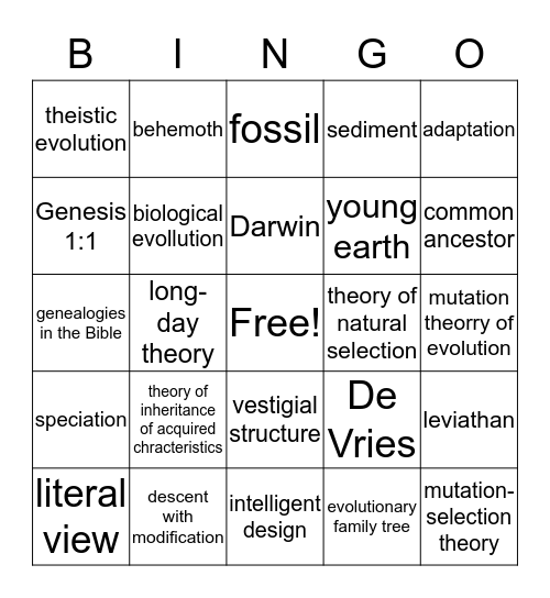 In the Beginning Life Science Ch.8  Bingo Card