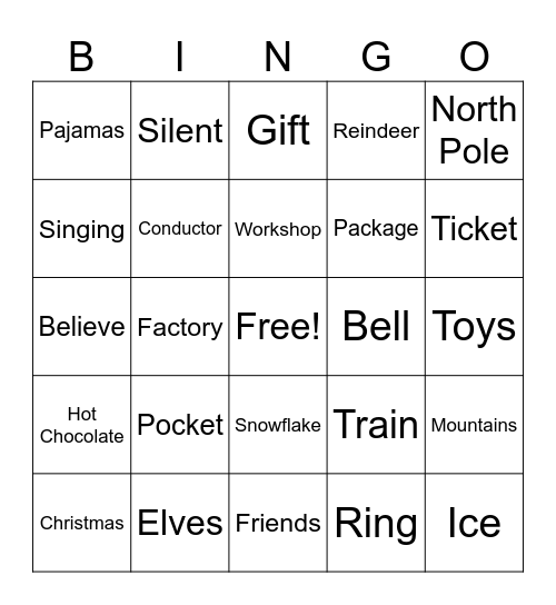 The Polar Express Bingo Card