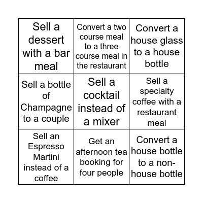 Tracy Park Front of House Sales  Bingo Card