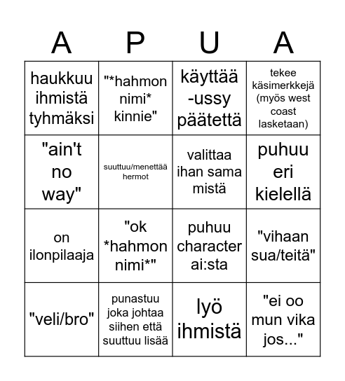 ALLU BINGO! Bingo Card