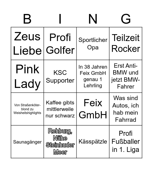 Werner’s 75 (+1) Bingo Card