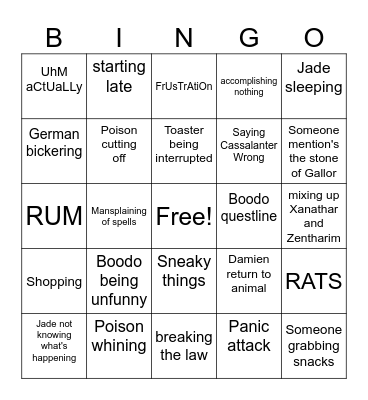Waterdeep Bingo Card