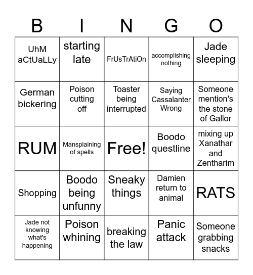 Waterdeep Bingo Card