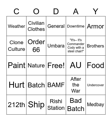 Cody Bingo Card