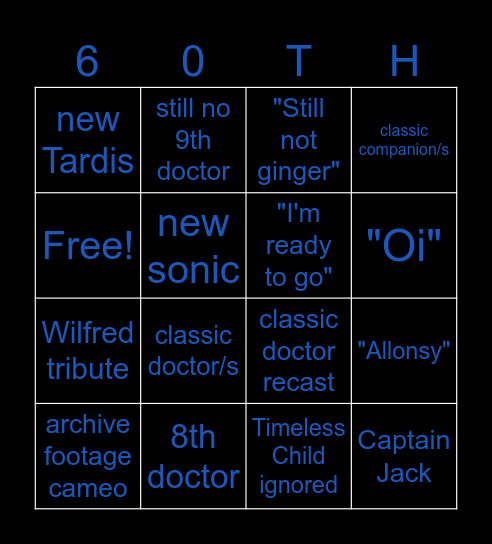 Doctor Who Bingo Card
