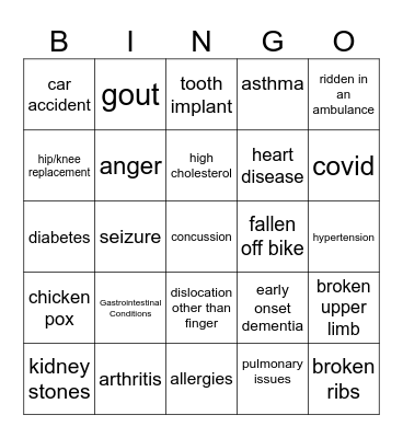 health problems bingo Card