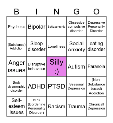 Mental Illness Bingo Card