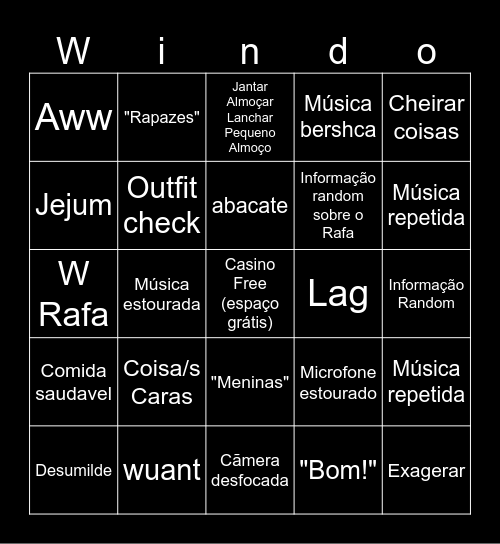 Windoh Bingoh Bingo Card