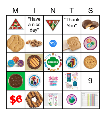 Gir Scout Cookies Bingo Card