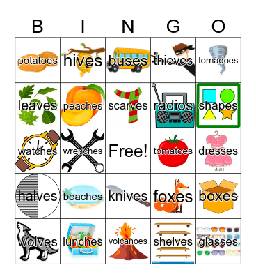 Plural Nouns Bingo Card