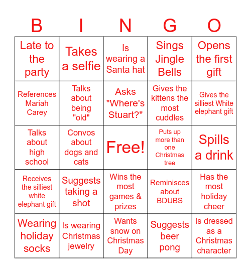 Thanksmas Holiday Bestie Bingo Card