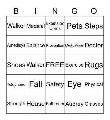 Amedisys Fall Prevention Bingo Card