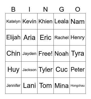 Ravin's Family, Neighbors, and Friends Bingo Card