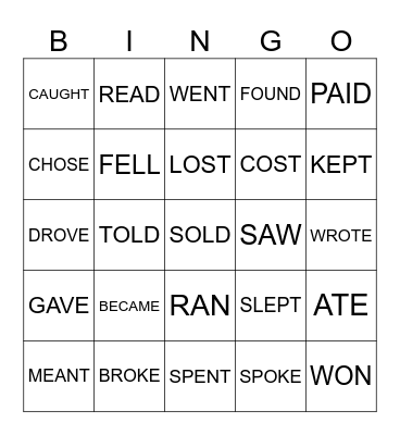 IRREGULAR VERBS Bingo Card