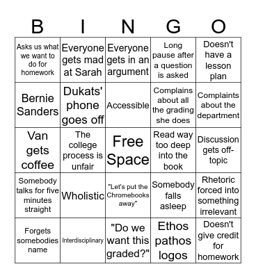 AP Language Bingo Card