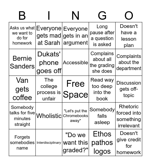 AP Language Bingo Card