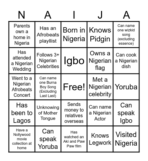 Naija Bingo Card