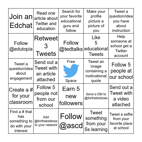 Twitter for Teachers Bingo Card