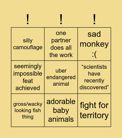 attenborough bingo Card