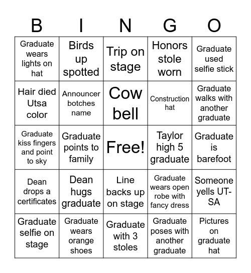 PM Commencement Bingo Card