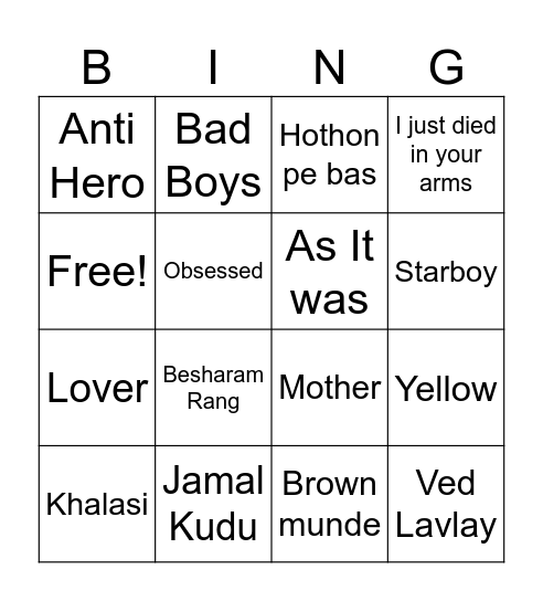 Mix it up Bingo Card