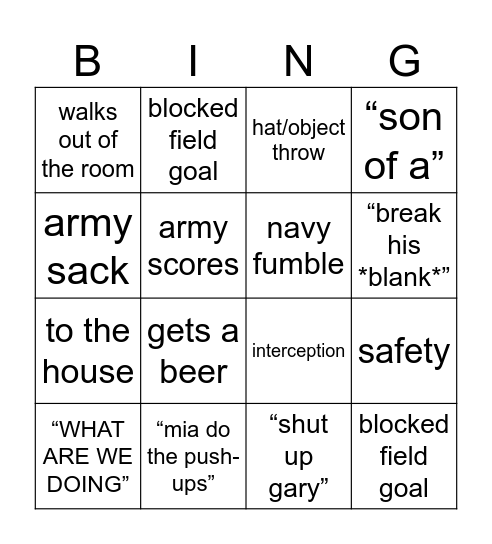 Army vs. Navy ‘23 Bingo Card