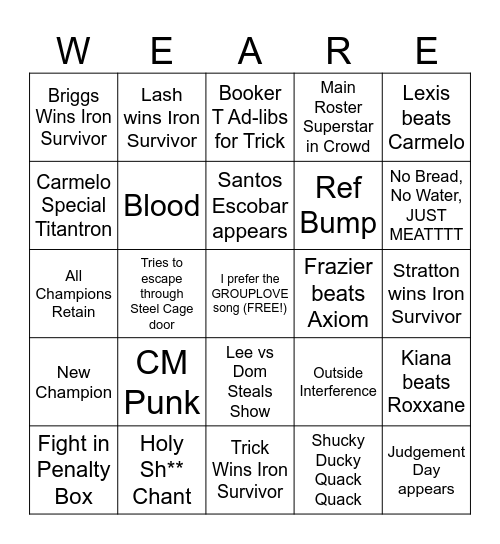 NXT Deadline Bingo Card