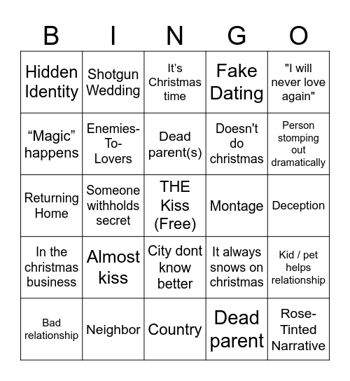 Hallmark Christmas Bingo Card