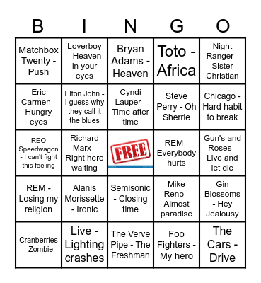 80's and 90's Rock Bandingo!!! Bingo Card