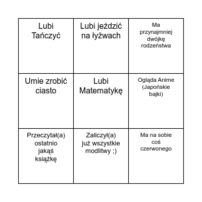 BINGO, Wypełnij WSZYSTKIE 9 pól Bingo Card
