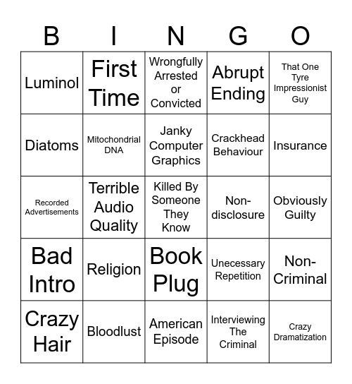 Forensic Files Bingo Card