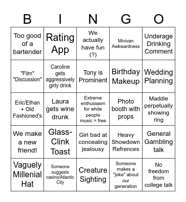 Engagement Party Bingo Card