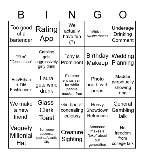 Engagement Party Bingo Card