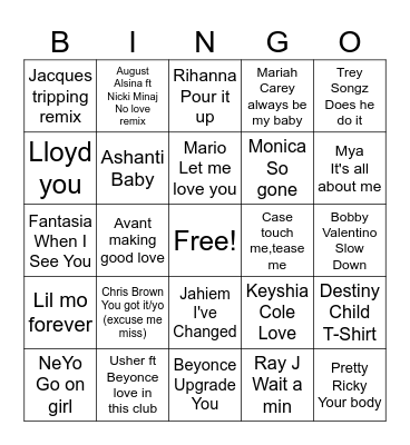 R&B Music Bingo Card