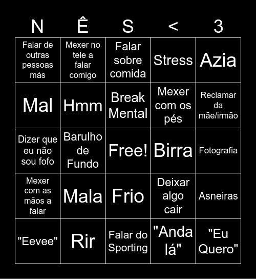 Bingo da Namorada Bingo Card