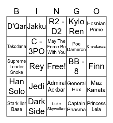 Star Wars - The Force Awakens Bingo Card