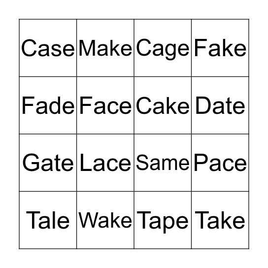 4 in a Row A-E vowel consonants Bingo Card