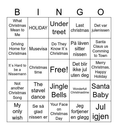 Julebord avd.Vest Bingo Card