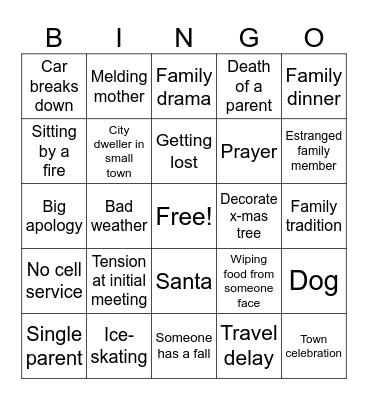 Hallmark Movie Bingo Card