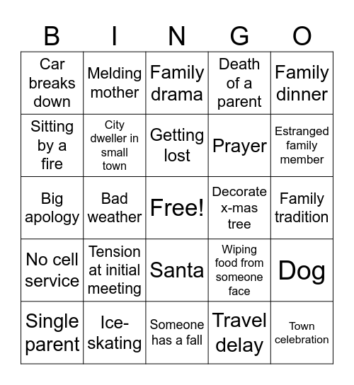 Hallmark Movie Bingo Card