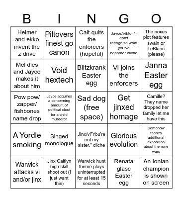 Arcane s2 Bingo Card