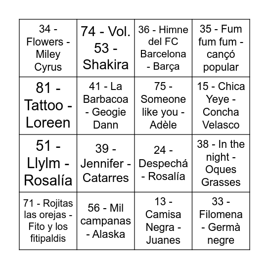 Quina Musical TER Bingo Card
