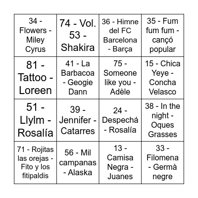 Quina Musical TER Bingo Card