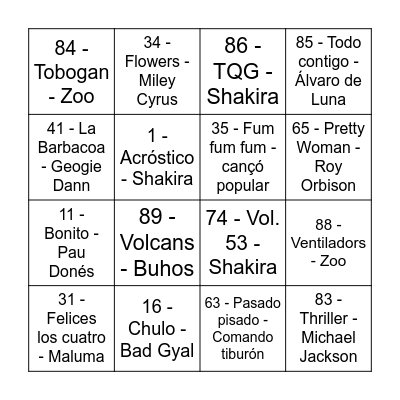 Quina Musical TER Bingo Card