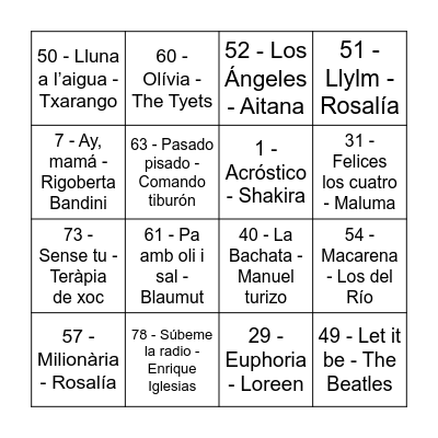 Quina Musical TER Bingo Card