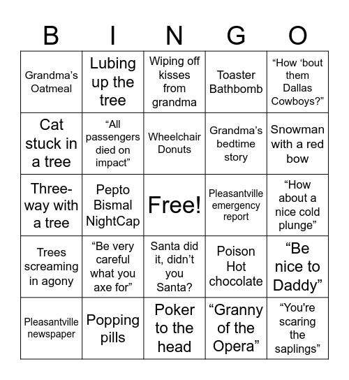 X-Mas Movies Bingo Card